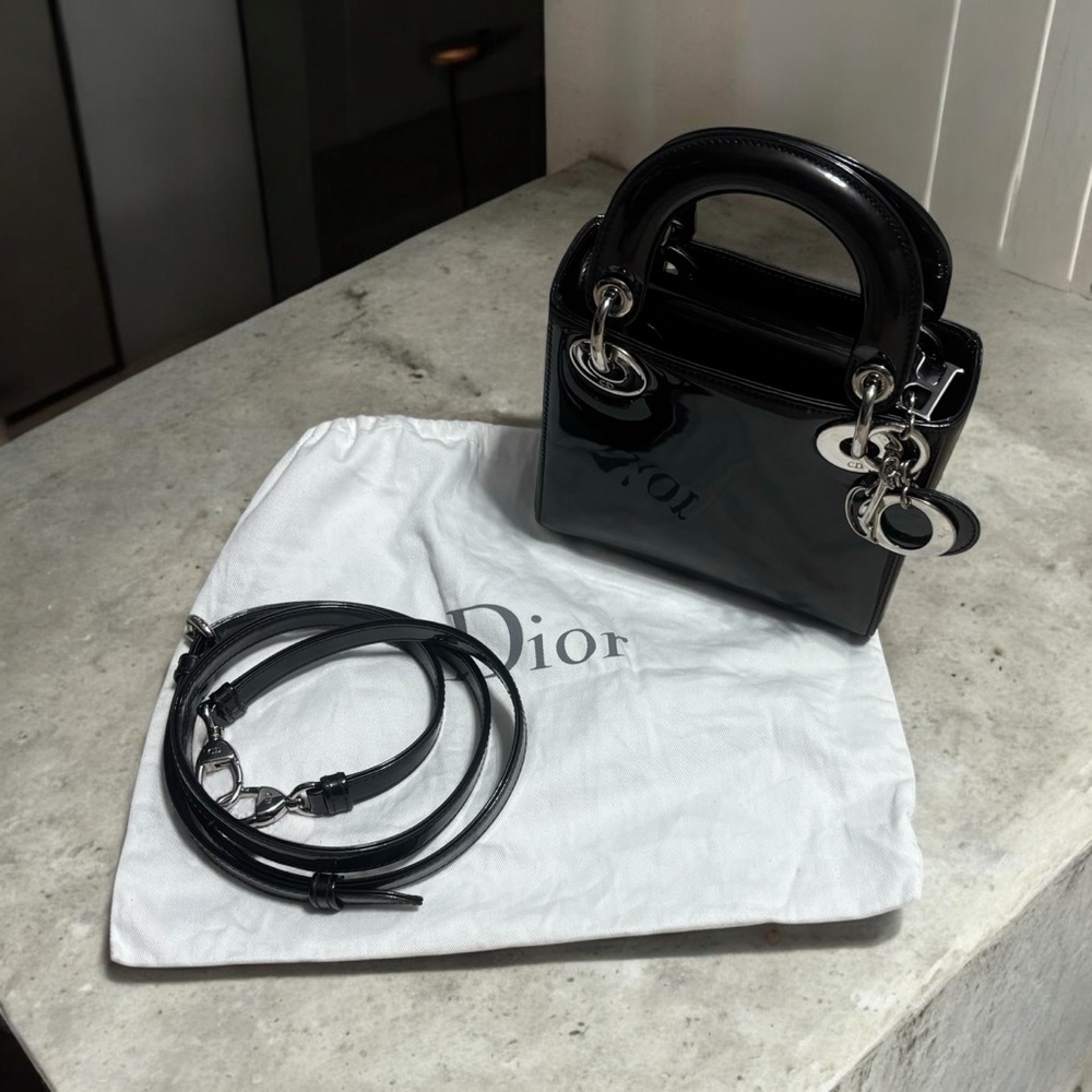 Christian Dior Mini Lady Dior Black Patent Leather
